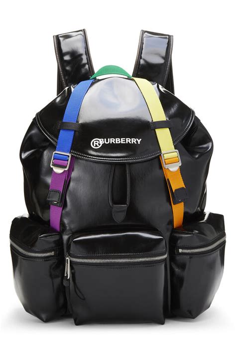 Burberry Black Coated Canvas Rainbow Backpack 